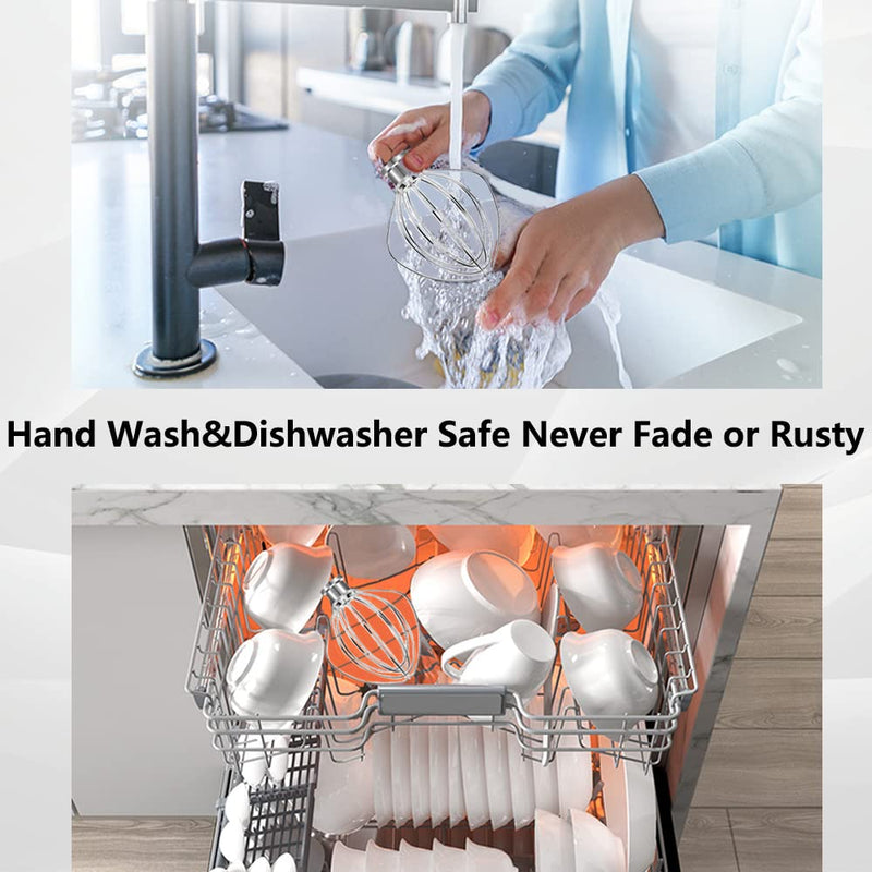KN256 Stainless Steel Wire Whip for Bowl-Lift Mixer 6 Quart Bowl, 6 Wire Whisk Fits for Professional 600, KP26M1X,KD2661X,KP2671X,Pro 6500,Heavy Duty, Dishwasher Safe, Balloon Whisk KV25 KP25 KP26 KL26 KT26 KSM55/60 KSM6521