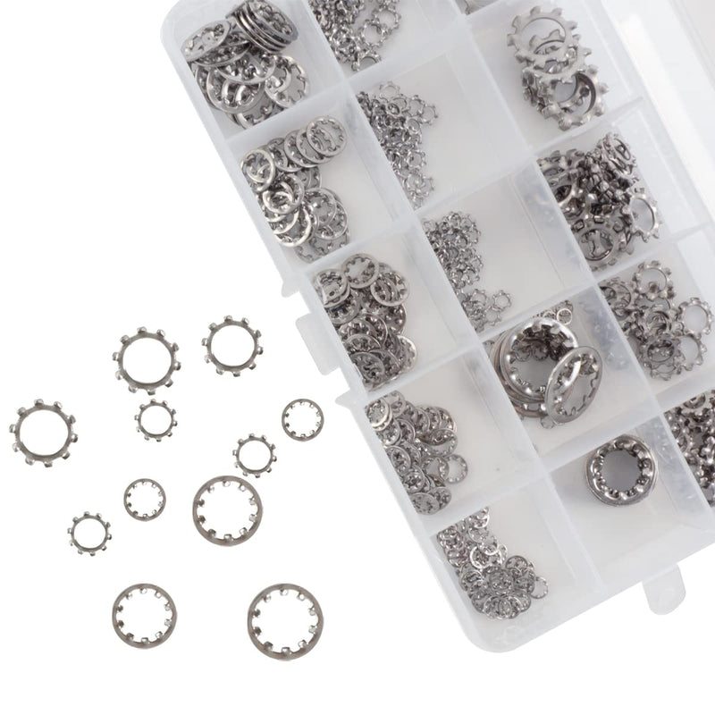 400 Pcs External Internal Tooth Star Lock Washers Assortment Kit, 304 Stainless Steel External & Internal Serrated Lock Washer Assortment Set-Size Included: M2 M2.5 M3 M4 M5 M6 M8 M10 M12