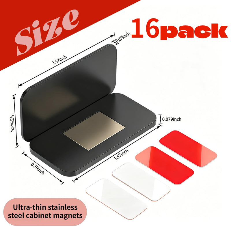 Black Magnetic Cabinet Door Catch - No Drill Adhesive Cabinet Magnets for Closure, Stainless Steel Magnetic Door Latch for Kitchen, Bathroom, RV, Drawer Magnets to Stay Closed, 16 Pack