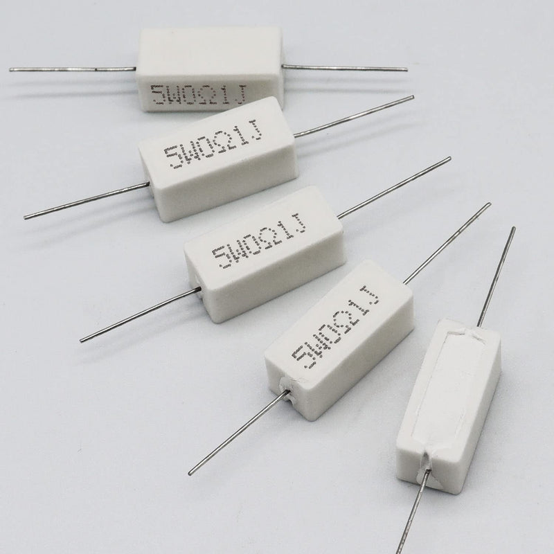 Cement Resistor,10 PCS 5W 0.1 Ohm 5% Axial Lead Wire Resistor White Wound Fixed Ceramic Cement Resistors Wirewound Cement Power Resistors Flame Heat Moisture Resistance Precharge Horizontal Resistors 5W 0.1ΩJ