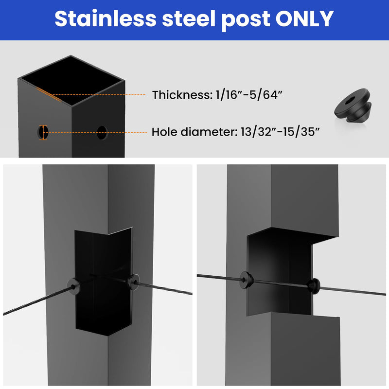 venugny Cable Railing Rubber Grommets，Ideal for 1/8-inch, 5/32-inch & 3/16-inch Stainless Steel Cables, Perfectly Compatible with Metal Posts for All Cable Railing Systems (100) 100