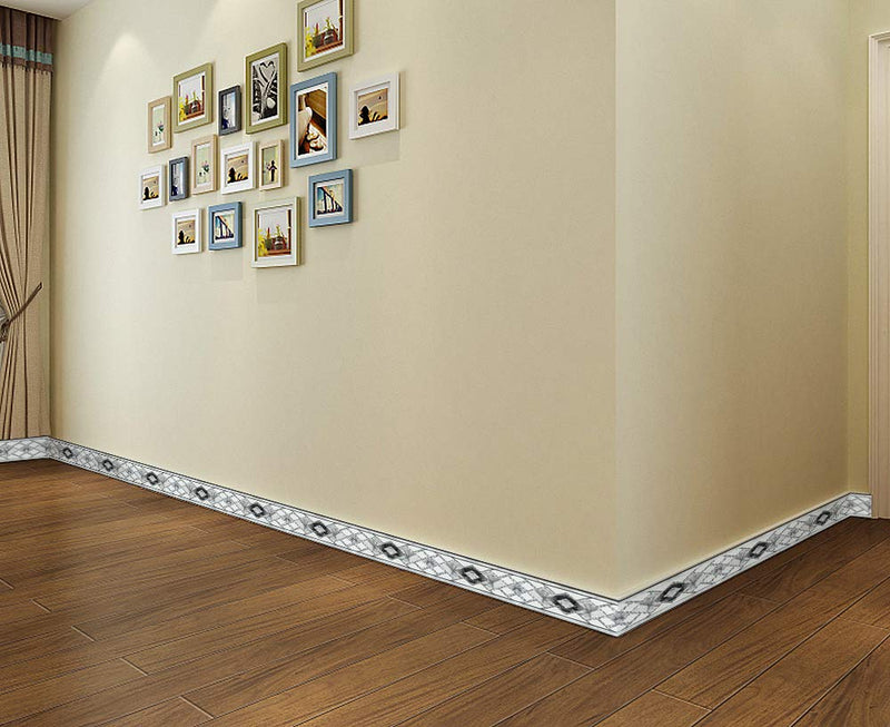 HyFanStr 4"x196" Waterproof Wallpaper Border 3D Embossed Floral Wall Border Paper Peel and Stick Wall Tile Borders for Bedroom Bathroom Kitchen Counter Top Backsplash Tiles Sticker 4" x 196" Diamond-black