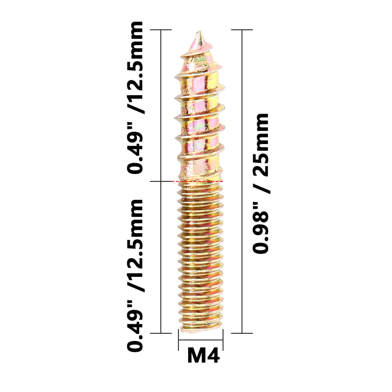 M4 Hanger Bolts, Length 1"(25mm) Double Headed Bolts Self-Tapping Screw for Furniture