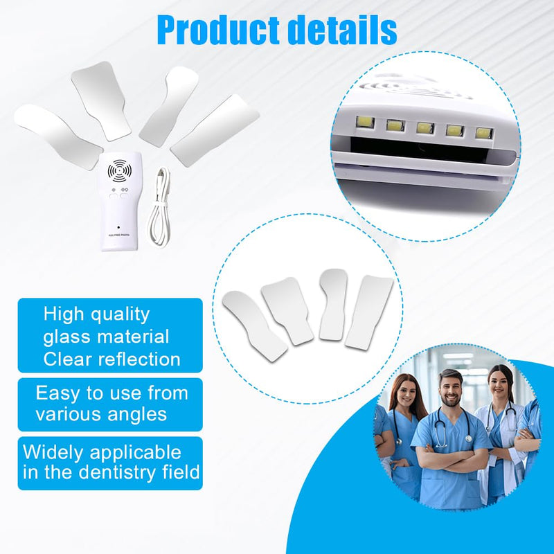 Fog-Free Dental Occlusal Photographic Mirror Device LED Light Fan | 4 Rhodium Intraoral Mirrors with Anti-Fog Fan, High-Precision Oral Inspection Device for Dentists and Hygienists
