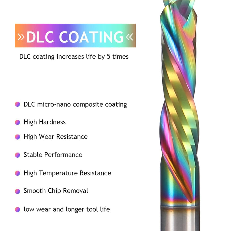 2PCS Solid Carbide Spiral Compression Router Bit 1/4" Cutting Diameter, 1" Cutting Length Up/Down Cut CNC DLC Coated End Mill for Wood Carving, Engraving, Grooving 6.35*25*50 2