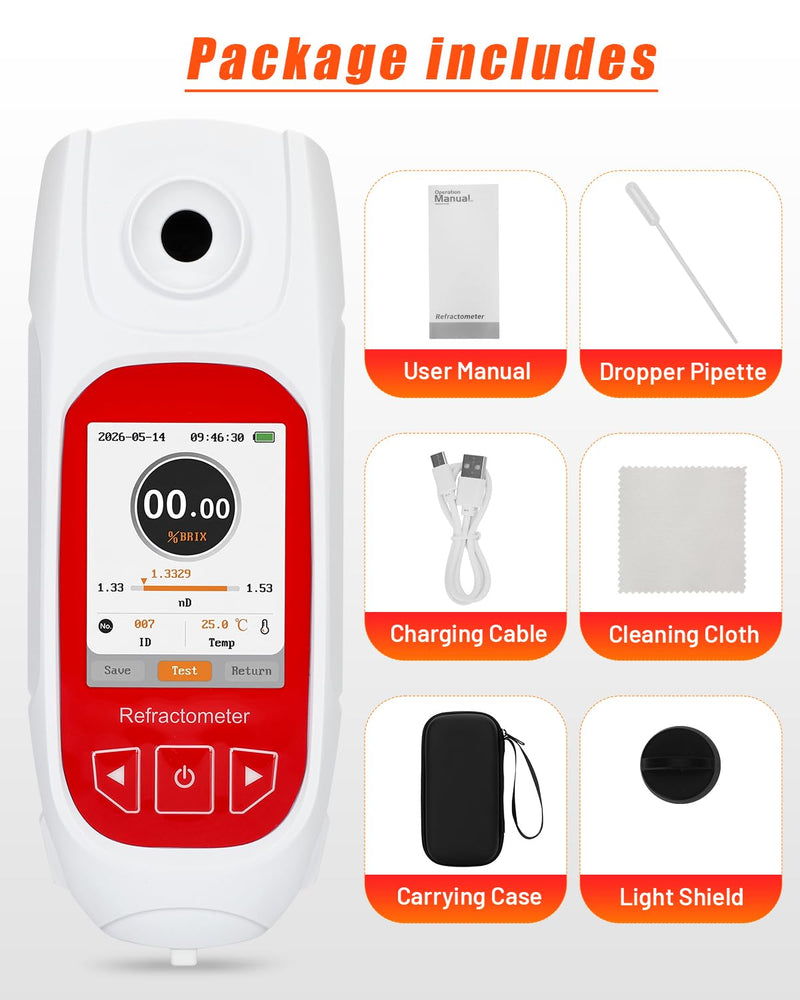 3-in-1 Digital Refractometer with ATC, 0-95% Brix Meter, Brix Refractometer for Honey, Wine Making, for Coffee, Juice, Maple Syrup, Great Gift for Special Day WHITE&RED