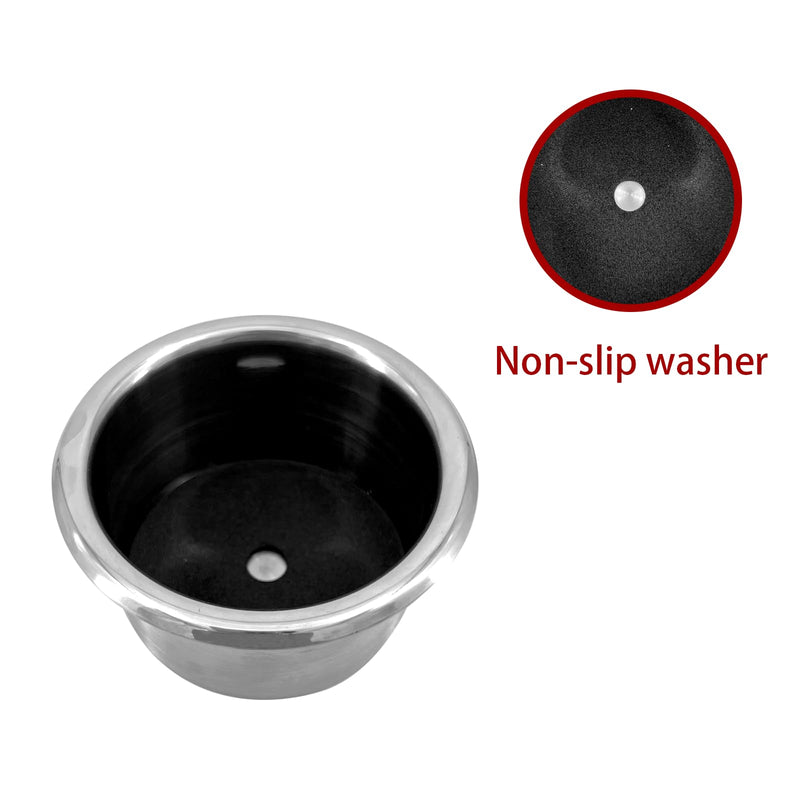 ISURE MARINE 4Pcs 3" Stainless Steel Drop-in Anti-Spill Cup Holder with Non-Slip Washer,Heavy Duty Poker Table Cup Holder Inserts Fits Standard Soda Can for Desk, Boats, RV Cars & Trucks
