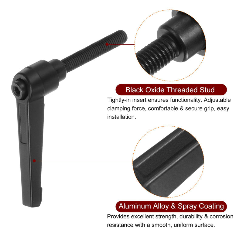 HARFINGTON 6pcs Adjustable Clamping Lever Handles M8 x 50mm Male Thread Bolt Knobs Rotating Screw Locking Quick Release Ratchet Push Button Handle, Black