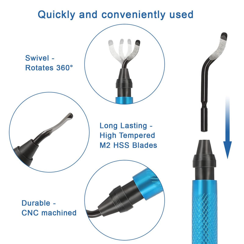Deburring Tools Kit,Swivel Head Deburring Tool,Removing Burr for Metal Aluminum, Copper, Brass,PVC,Resin and Plastic Pipes,Tubes,with Extra 10 HSS Blades DeburringTool_10blades