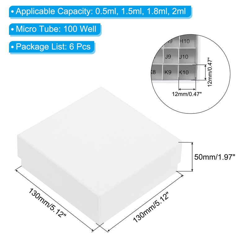 PATIKIL 100 Well Centrifuge Tube Freezer Storage Box, 6 Pcs Waterproof Cardboard Tube Rack for 0.5ml, 1.5ml, 1.8ml, 2ml Tubes Vials Samples, White