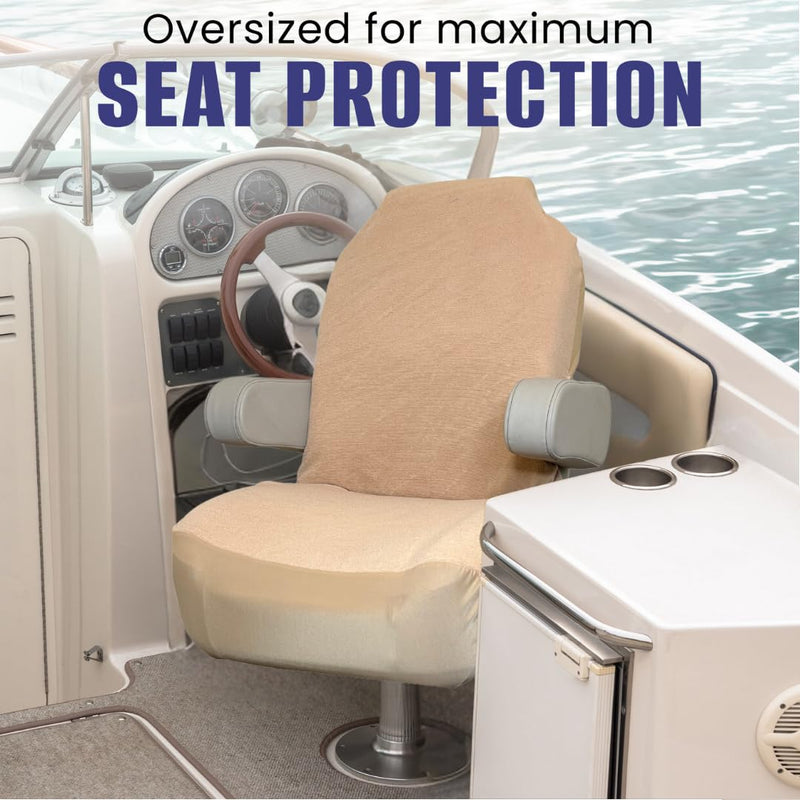 Boat Seat Cover - Microfiber, Quick-Dry, Universal Fit, Stylish Solid Beige Design for Captain's Chairs, Pontoon Towel Seat Covers
