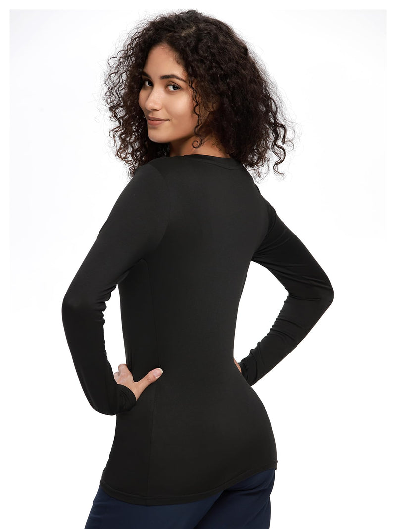 COZYFIT Underscrub Long Sleeve Women - Crew Neck Scrubs Undershirts for Nurse with Soft Fabric Black Medium - NewNest Australia