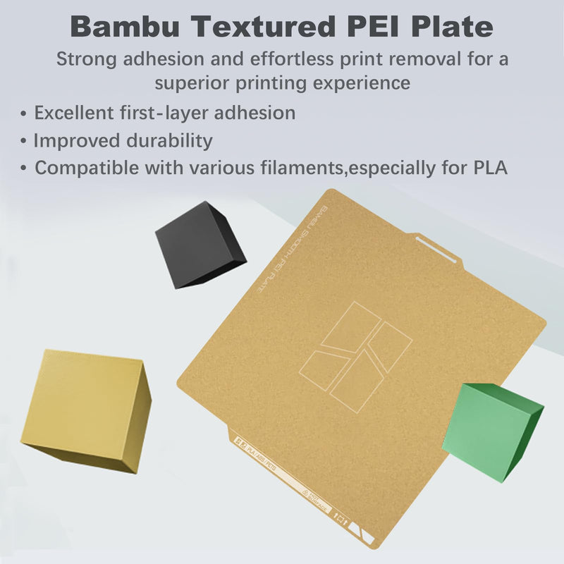 Original Bamboo Textured PEI Plate with QR Code for X2D/P2S/X1/X1C/X1E/P1P/P1S/A1 3D Printer,256x256mm PEI Powder Coated Spring Steel Build Plate, Excellent First-Layer Adhesion, Easy Self-Release Textured PEI Plate for P2S/X2D/P1P/P1S/X1/X1C/A1