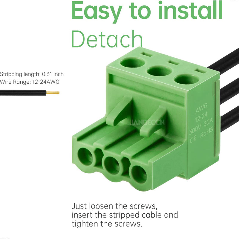 20Pcs 3 Pin 5.08mm Pitch DIY PCB Mount Screw Terminal Block Connector with 20Pcs 3 Pin Phoenix Plug 3P