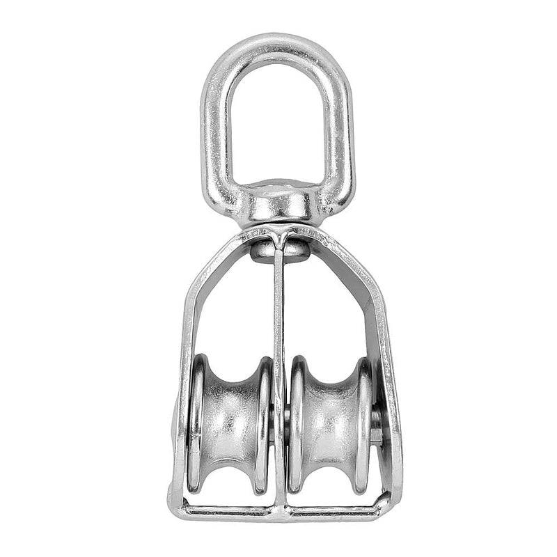 Rocaris 4 Pack Stainless Steel Wire Rope Crane Double Pulley Block M20 Lifting Crane Swivel Hook Single Pulley Block Hanging Wire Towing Wheel M20-4 Pcs