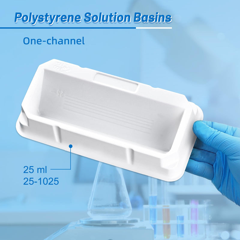 25ml Reagent Reservoir, Sterile Reservoir Tank, Pipetting Solution Basins, One-Channel, Individually Wrapped, PS, Pack of 20 25ml White