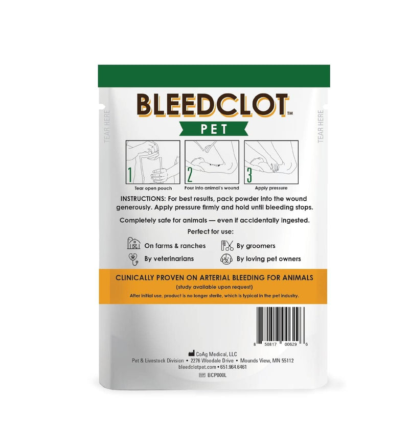 BleedClot Pet First Aid Blood Clotting Powder | The Best for All Animals to Stop Bleeding, Guaranteed | for Minor Cuts and Severe Arterial Bleeding | from The Makers of BleedStop (4 Pouches (0.5 oz)) Pet 4 Pack .5 oz - PawsPlanet Australia