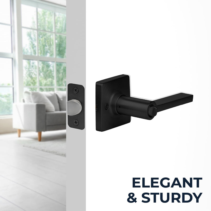 Maven Privacy Door Handle - 1 Pack Reversible Interior Black Door Handle, Heavy Duty Bed & Bath Door Handles with Privacy Door Lock, Fits All Standard Doors - Matte Black