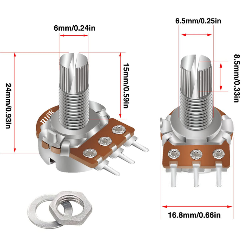 Taiss 30pcs 10K Ohm Potentiometer WH148 B10K Variable Resistors 15mm Shaft 3 Terminals Linear Taper Rotary Audio B Type Potentiometer, Volume Control Potentiometer B10K