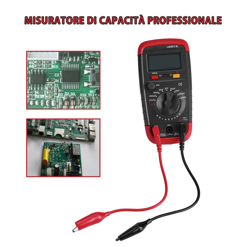 Digital Capacitance Meter Multimeter Professional Capacitor Tester 0.1pF - 20000uF with LCD Backlight and Safety Jacket 1999 Display