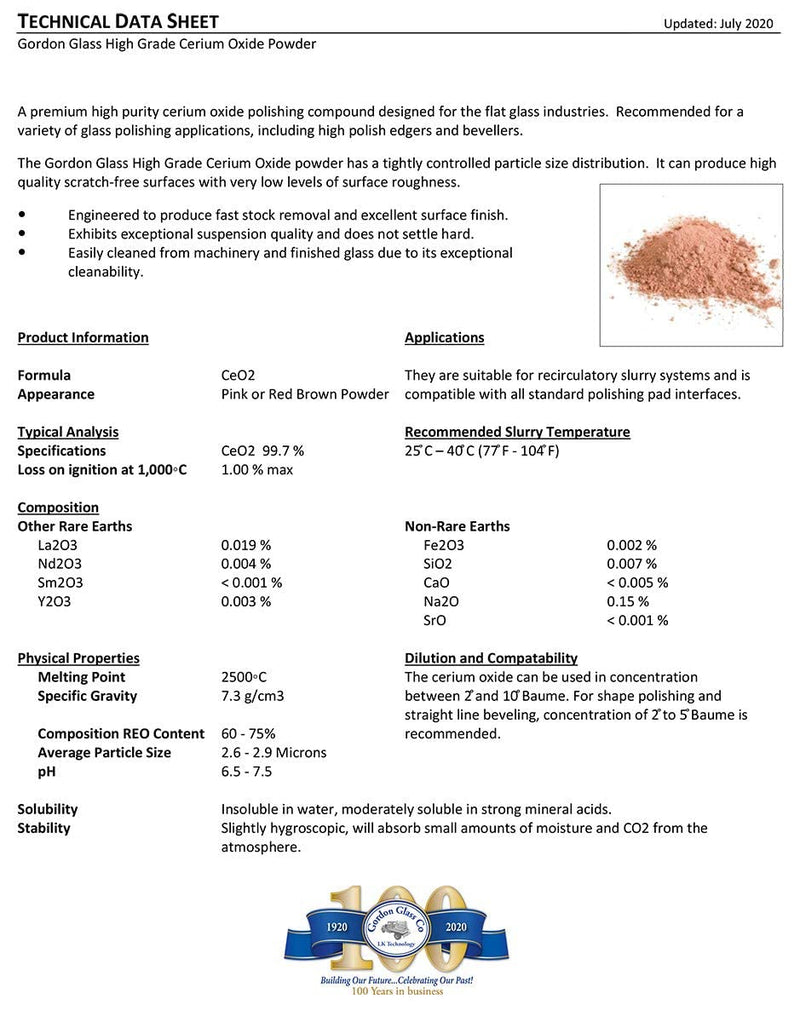 Gordon Glass® Cerium Oxide High Grade Polishing Powder - 8 Oz