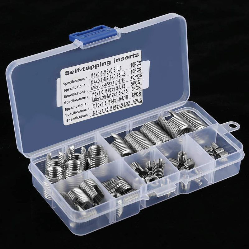 50Pcs Stainless Steel Inner Thread Self Tapping Thread Inserts Set Thread Reinforce Repair Tool M3- with a Storage Case