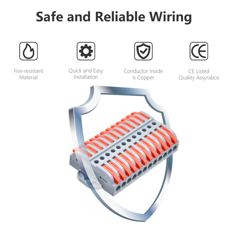 6Pcs Lever Wire Connectors, 12 Position Terminal Strip Conductor Electrical Connectors Kit for Circuit Inline 24-12 AWG