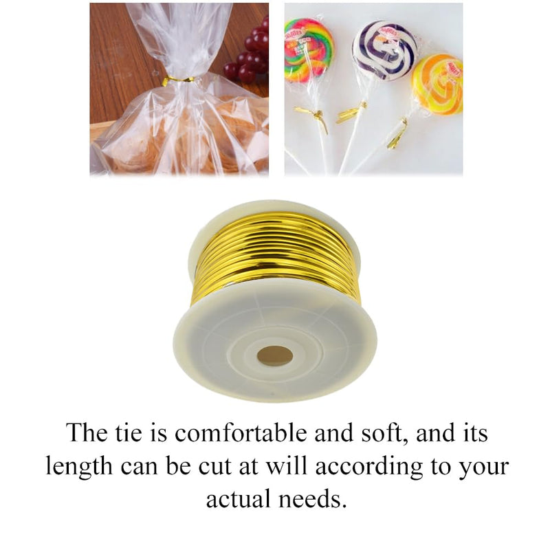 HAHIYO 100Yards/300Feet/91M Gold Metal Twist Ties Bread Candy Coffee Bag Ties Plant Garden Twist Ties for Cellophane Treat Bag Gift Wraping Bag Plastic Bag Halloween Party Cake Present Art Craft