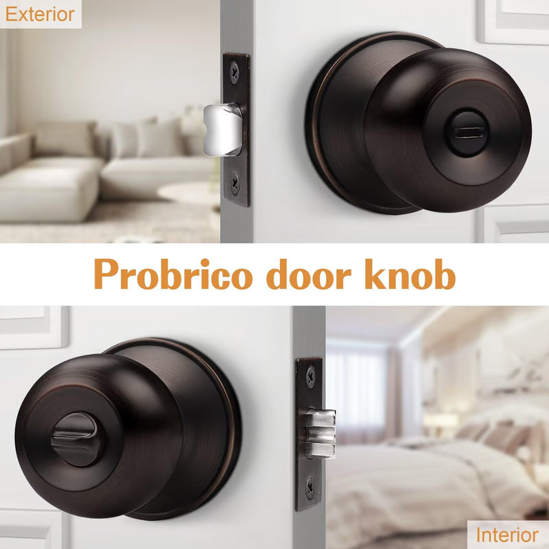Probrico 3 Pack Round Ball Interior Door Knobs, Privacy Oil Rubbed Bronze Door Knobs, Door knobs Interior with Lock for Bathroom Bedroom