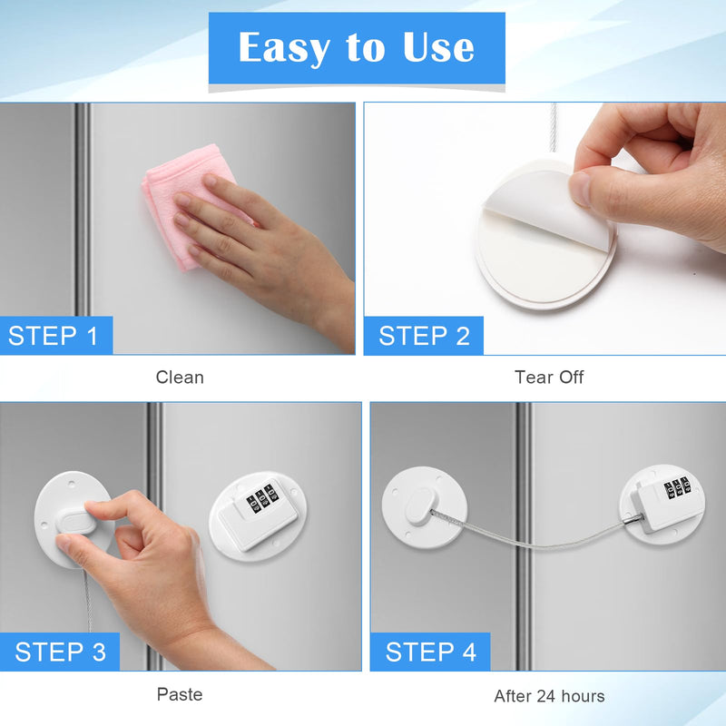 4PCS Refrigerator Locks Combination, Drill-Free Refrigerator Door Lock Fridge Lock Combination with Password, Mini Digital Refrigerator Lock for Freezer Door Lock (White) White