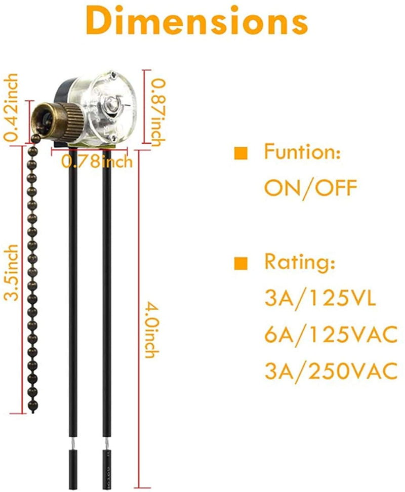 Ceiling Fan Light Switch Zing Ear Pull Chain Switch ZE-109 Fan Light Switch, On-Off Speed with Pull Chain Compatible with Ceiling Light Fans, Lamps and Wall Lights.(Bronze)