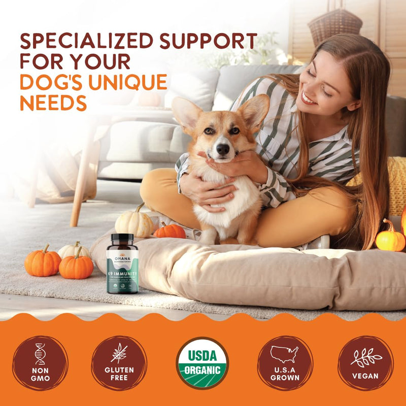 Ohana K9 Immunity, Dog Supplements, Contains 6 USDA Organic Mushroom Extracts for Dog Care, Non-GMO, Gluten-Free, 90-Capsule Bottle, Pack of 1 K9 Immunity Capsules 90 Count (Pack of 1)