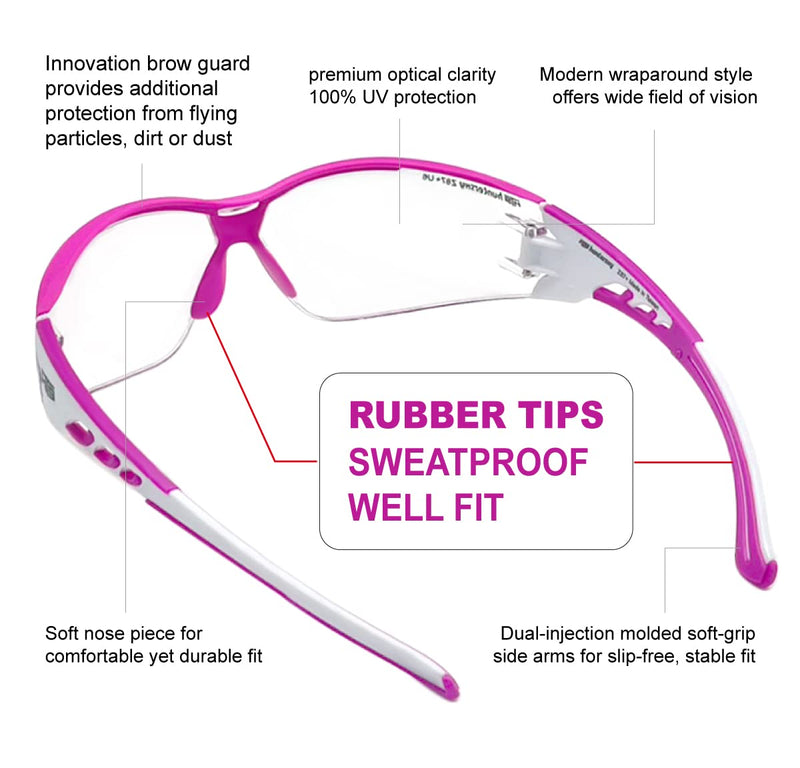 Super Flexible Lightweight Anti Fog Wrap-Around U6 Clear Shooting Safety Glasses with ANSI Z87.1 Scratch Resist E9532c Pink-1 Piece