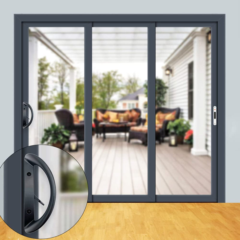Patio Sliding Door Handle Set with Mortise Lock, Face Plate and Keeper, Replacement Handle Lock Set Fits Door Thickness from 1-1/2" to 1-3/4", 3-15/16" Screw Hole Spacing, Non-keyed, Black no Key