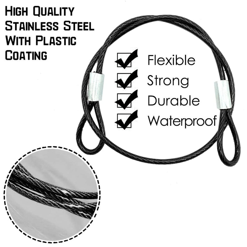 5 Pack 40 Inch(100cm) Stainless Steel Tethers with 4 Pcs Spring Snap Hook Clips, Steel Wire Cable with Loops Vinyl Cover Coated Short Rope Lanyard Lock Tether Chains, Black 5p-100cm-black