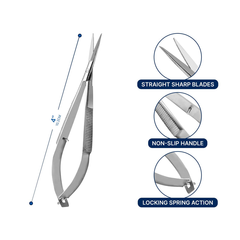 Micro Iris/Noyes/Castroviejo Scissors Ophthalmic Surgical Instruments Straight 4.5 Spring Action Extra Sharp Iris Scissor Veterinary ENT Dermatology Embroidery Craft Scissors