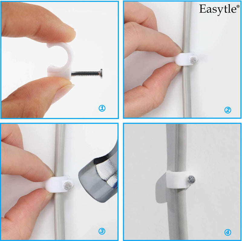 Cable Wire Clips 4mm 6mm 8mm 10mm (Pack of 200) Cable Management RG6 RG59 CAT5 CAT6 RJ45 Electrical Ethernet Dish TV Speaker Wire Cord Tie Holder Single Coaxial Nail Clamps 200 Pcs