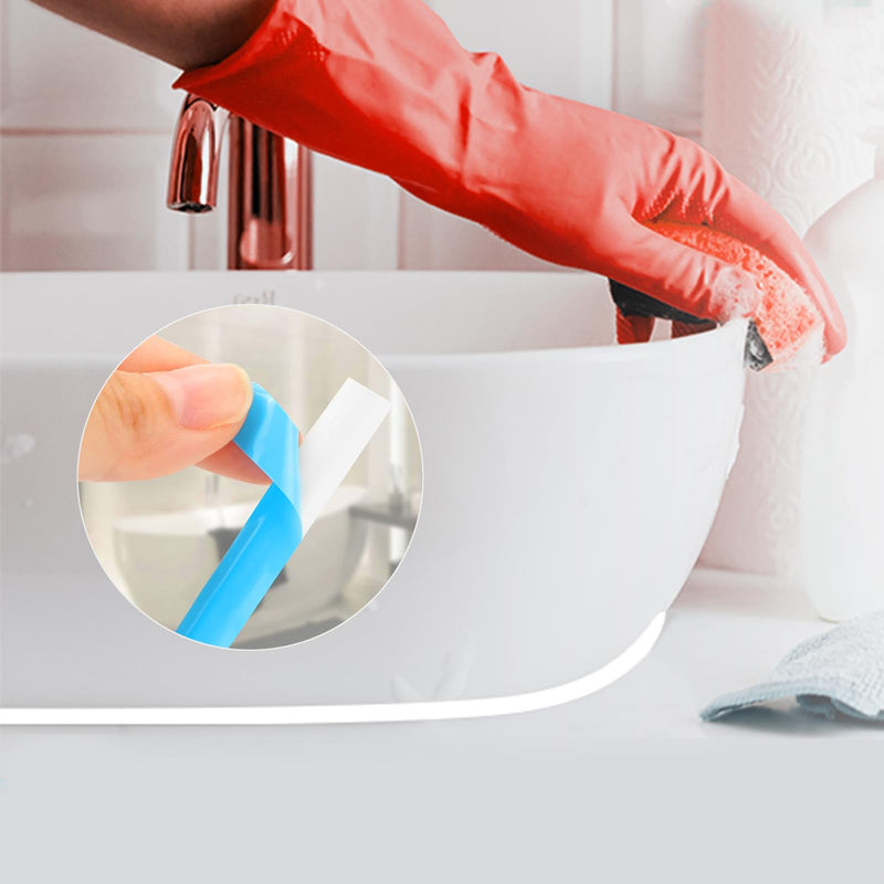 Ceiling Molding Peel and Stick, Self Adhesive Flexible Trim Caulk Tape Sealant Strip for Stove Sink Toilet Wall Corner Tile Edge Bathroom Kitchen (White) White