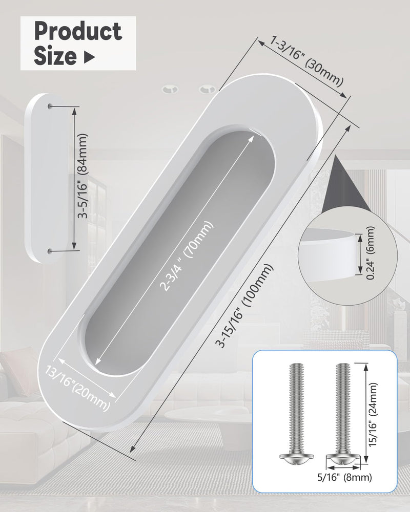 8 Pack Self-Stick Door Handles, 4 Inch Aluminum Alloy Self Adhesive Flat Finger Pulls, No Drill Cabinet Knobs for Drawer, Sliding Glass/Barn/Closet/Balcony Doors (8, White) 8