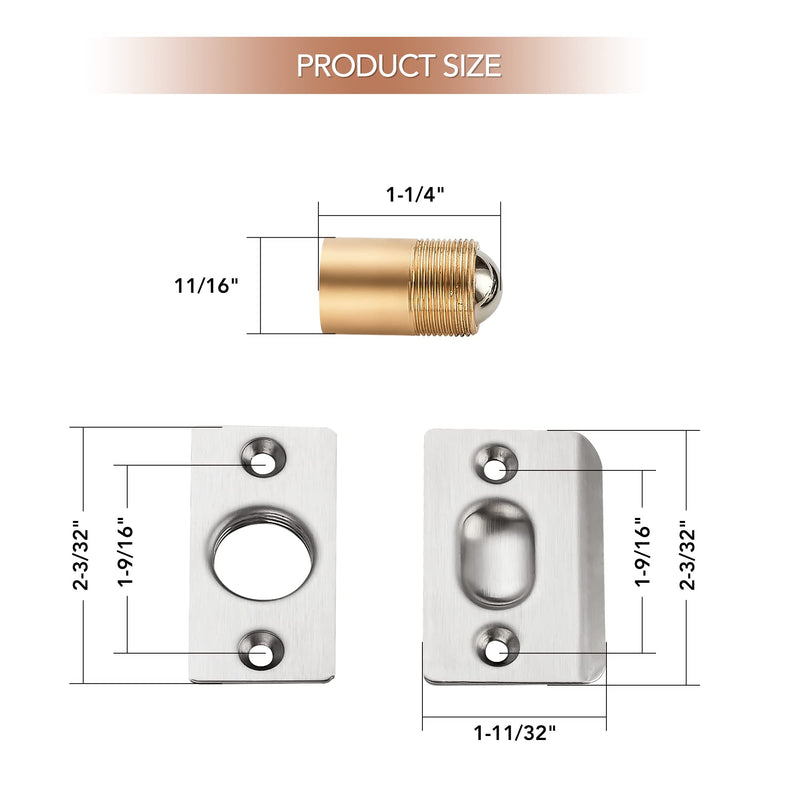 Ravinte Adjustable Ball Door Catch, Closet Ball Bearing Door Latch, Strong Drive Closing Door Accessories for Interior Doors, Solid Brass Body & Stainless Steel Strike Plate | 2 Pack, Silver
