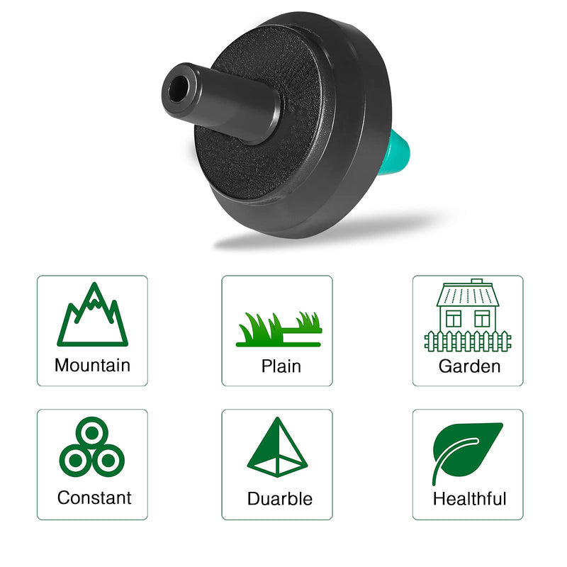 2 GPH Irrigation Drippers & Drip Emitters Maintain Constant Flow, 2 GPH Pressure Compensating Drippers, 2 GPH Inline Drippers & Drip Irrigation Emitters, 50 Per Bag, Green/Black