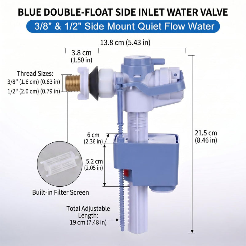 Side Mount Toilet Fill Valve brass connector for Delta RP71168 RP71192 C43906 - Quiet & Anti-Siphon Toilet Repair with 7/8 & 1/2 Inch Adapter, Height Adjustable Fill Valve Fits One/Two-Piece Toilets Copper