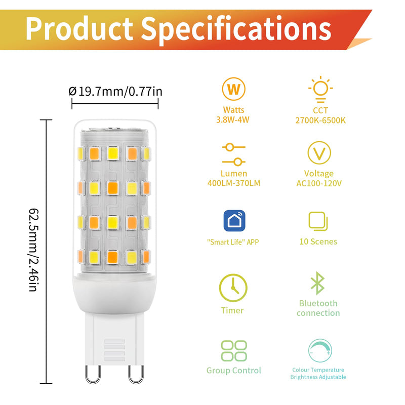 I-SHUNFA Smart G9 LED Bulbs with App & Remote Control, Dimmable Bluetooth Bulb, AC 120V, Tunable White 2700K-6500K, 1%-100% Brightness, 4W 400LM, Music Sync, Timer Function (3 Pack with Remote) 3 Pack (With Remote Control)