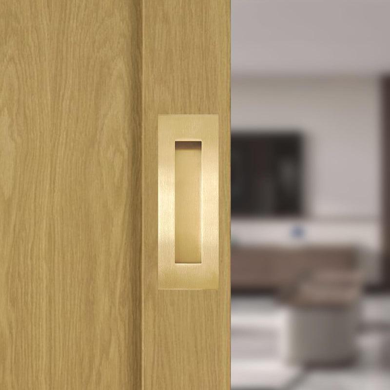 Recessed Finger Flush Pulls - Hadnles Fit Wardrobe Doors, Pocket Doors, Sliding Barn Doors, Bifold Doors and More Stainless Steel Brushed Rectangular Door Pull Hardware (7 INCH, Gold - 4 Pack) 7 Inch