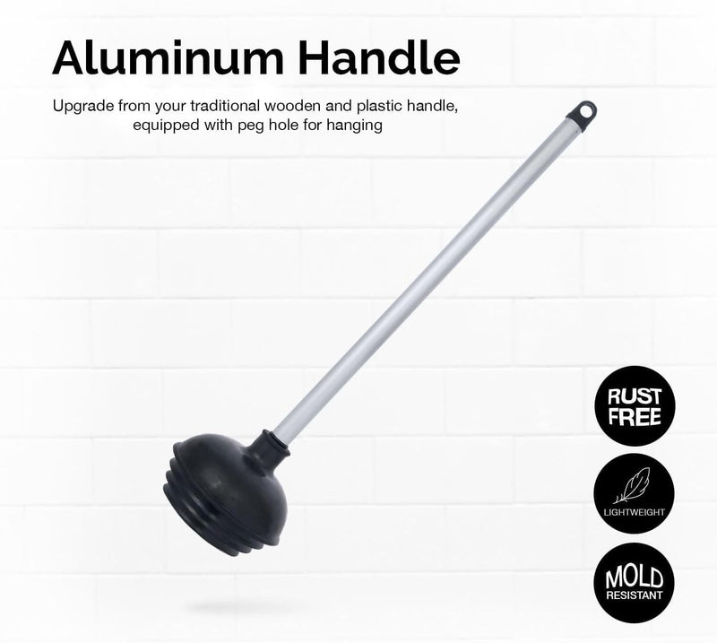 NEIKO 60166A Toilet Plunger with Patented All-Angle Design, Heavy-Duty Toilet Bowl Plunger with Aluminum Handle, Bathroom Necessity , Black, 1-Pack 1 Pack