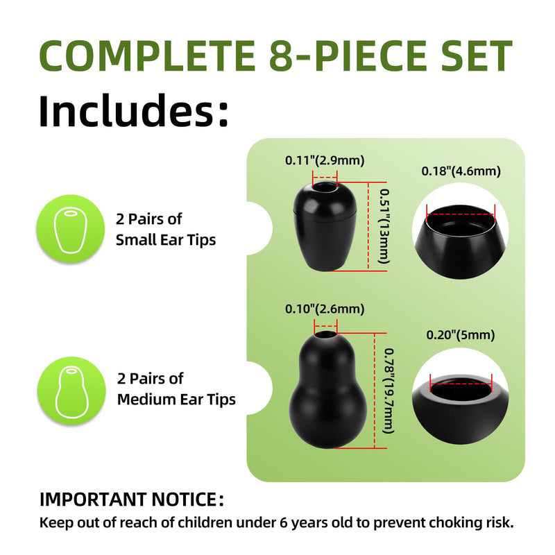 8Pcs Stethoscope Ear Tips Replacement Parts for Littmann Cardiology 3 & 4, Silicone Stethoscope Ear Pieces Cover Accessories(Black, Small and Medium)