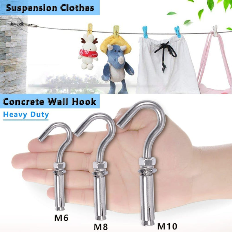 Concrete Wall Hook, Lsqurel 304 Stainless Steel Expansion Hook Heavy Duty Concrete Hook Open Cup Hook Expansion Bolts for Concrete Wall (M6-5Pack) M6-5Pack