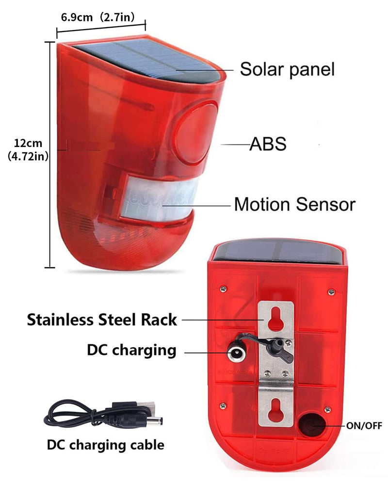 ChunHee Solar Sound & Light Alarm Outdoor Motion Sensor 129db Siren Sound Alert & 6LEDs Flash Warning Security Alarm System for Villa, Farm, Chicken Coop,Yard, Garden 3Light