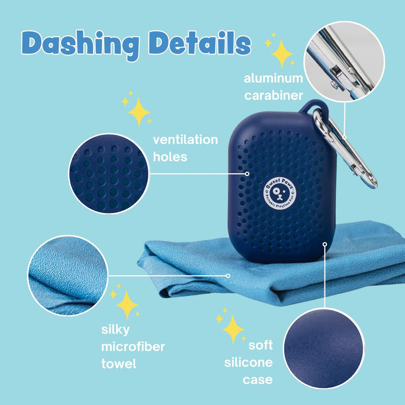 Sweet Paws Portable Dog Paw Towel, Lightweight & Super Absorbent Microfiber, Clips onto Leash, Quick Drying Towel for Dogs Paws with Silicone Case, Dry Dog’s Paws on The Go - Large - Clean Slate Clean Slate (Big) - PawsPlanet Australia