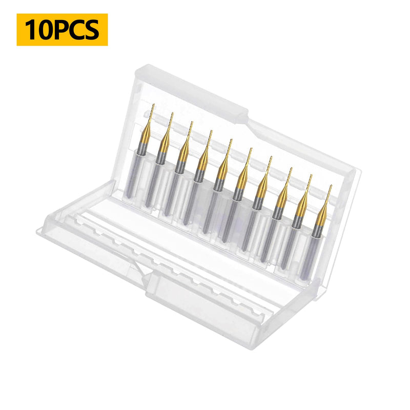 Tools 10Pcs 0.7mm TiN Coating Solid Carbide End Mill Engraving Milling Cutter CNC Router Bits for PCB Machine, 1/8" Shank 1BOX End Mill 0.7 10